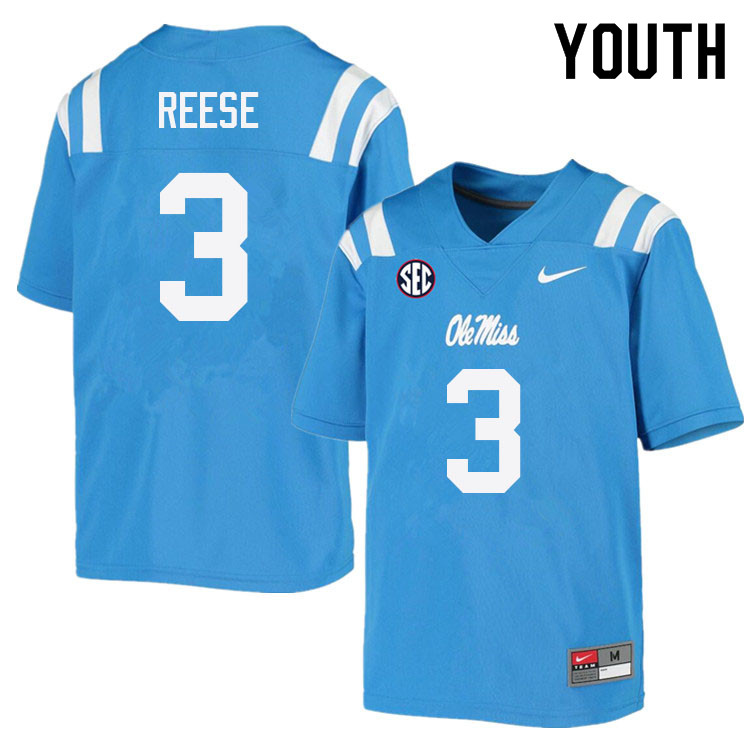 Otis Reese Ole Miss Rebels NCAA Youth Powder Blue #3 Stitched Limited College Football Jersey VQS6358QX